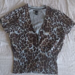 Lucky brand leopard print wool blend crop cardigan
